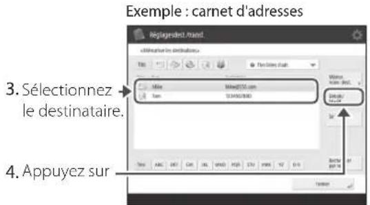 Exemple : carnet d'adresses 3. Sélectionnez le destinataire. 4. Appuyez sur