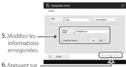 5. Modifiez les informations enregistrées. 6. Appuyez sur