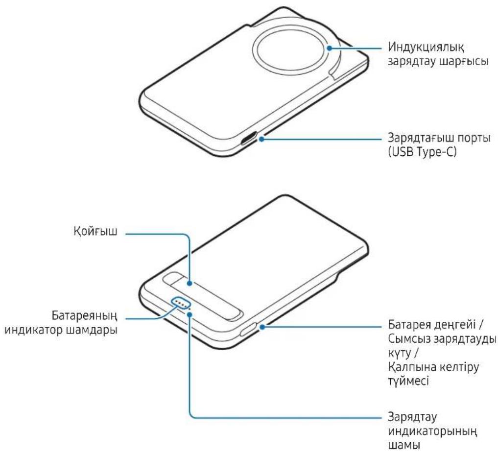 Индукциялық зарядтау шарғысы Зарядтағыш порты (USB Type-C) Қойғыш Батареяның индикатор шамдары Батарея деңгейі / Сымсыз зарядтауды құту / Қалпына келтіру түймесі Зарядтау индикаторының шамы