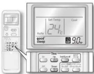 Set Temp Cool 24°C Auto good® Sleep 9.0ir Time Up Down/Control good Sleep Up Down Impact Time Slight Condition