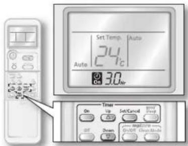 Set Temp. Auto 24°C Auto On 3.0 hr Timer Up Set/Control Stop Down OFF ON/OFF Clean Mode Stop