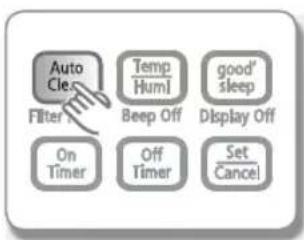 Auto Clear Filter Temp Humi 8eep Off good' sleep Display Off On Timer Off Timer Set Cancel