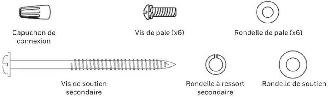 Capuchon de connexion Vis de pale (x6) Rondelle de pale (x6) Vis de soutien secondaire Rondelle à ressort secondaire Rondelle de soutien