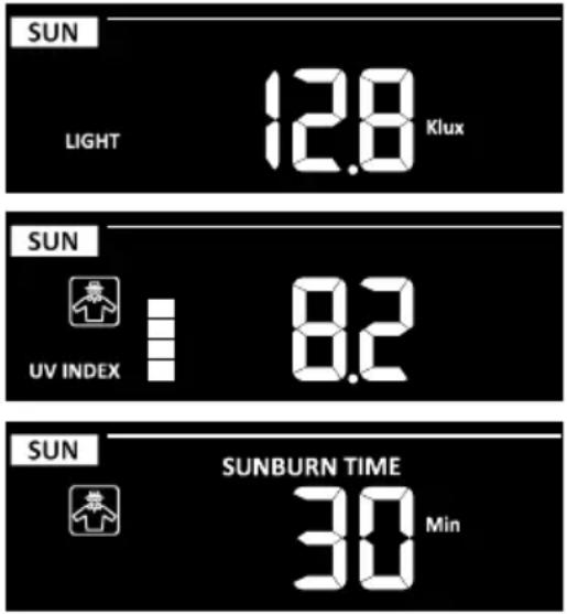 BRESSER Comfort Weather Center 7in1 7803300 - Sunburn time mode: - 1