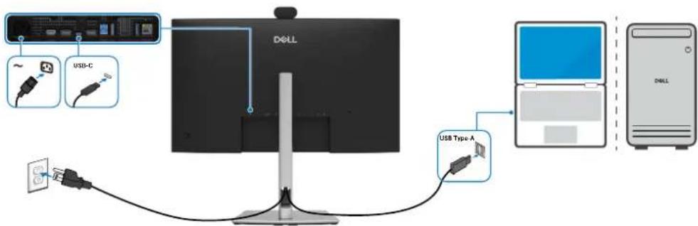 DELL P3426WEV - Branchement du câble USB de type A vers type C (facultatif) - 1