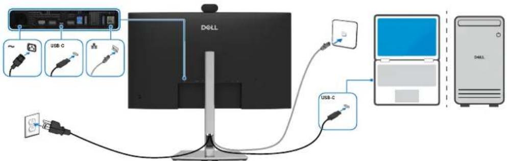 DELL P3426WEV - Branchement du câble RJ45 au moniteur (facultatif) - 1