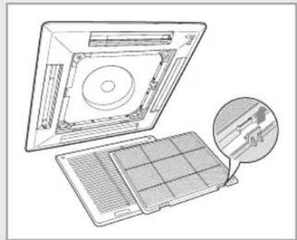 Illustration technique d'un appareil avec un panneau en grille et un couvercle ouvert, montrant les composants internes (sans texte ni symboles)