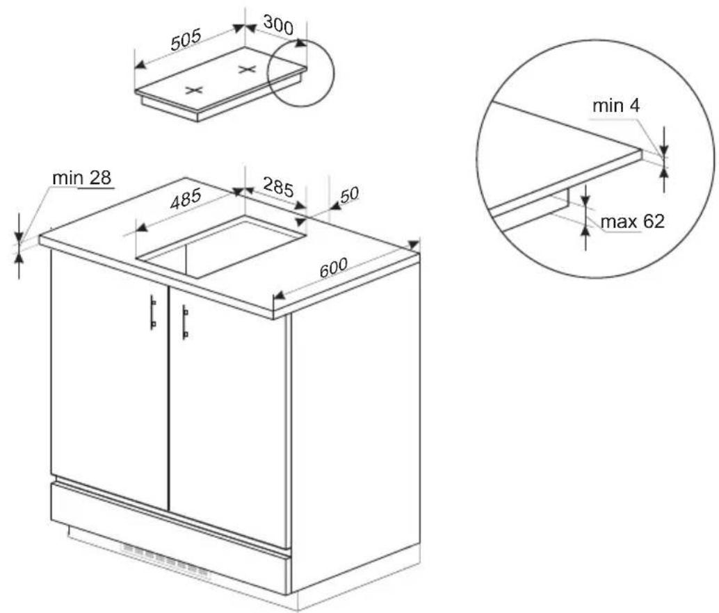 Häfele CIT12X3a - Vorbereitung der Küchenarbeitsplatte für den Einbau des Kochfeldes - 1