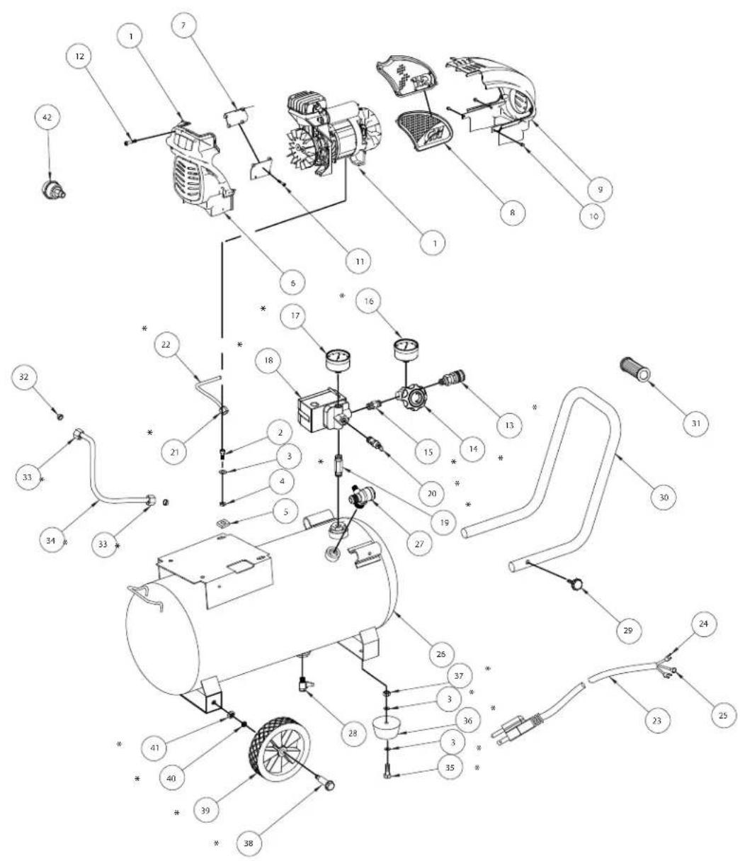 Campbell Hausfeld DC200000 - ILUSTRACION DE LOS REPUESTOS PARA DC130010 Y DC200000 - 1