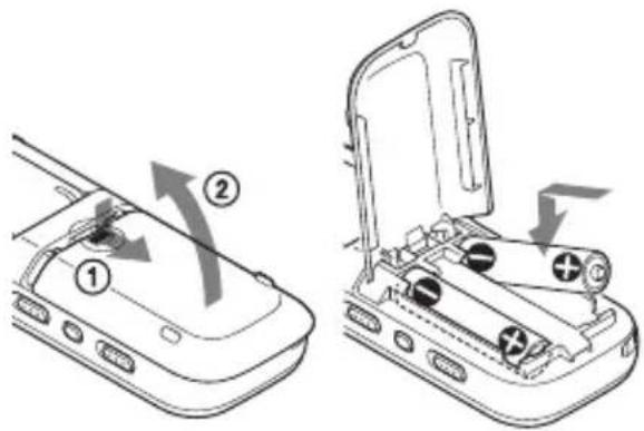 Diagram showing two views of a device with labeled components and directional arrows indicating movement or assembly.