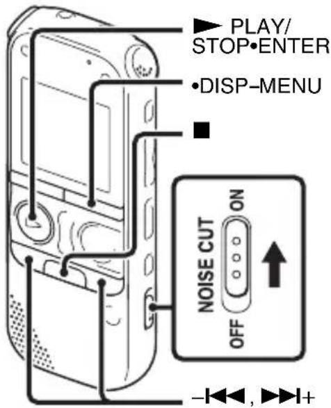 PLAY/ STOP·ENTER ·DISP-MENU NOISE CUT ON OFF -◀◀, ►◀+