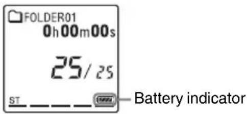 FOLDER01 0h00m00s 25/25 ST Battery indicator