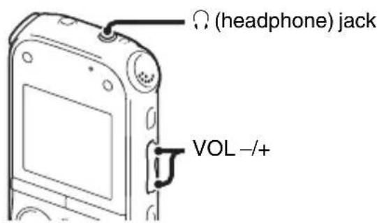 Ω (headphone) jack VOL -/+