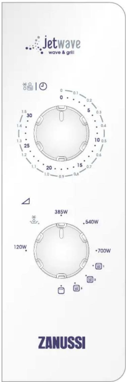 jetwave wave & grill 0 0.1 0.2 5 0.3 0.4 10 0.5 0.6 15 0.7 20 1.0 0.8 1.1 1.2 1.3 1.4 1.5 30 385W 540W 120W 700W ZANUSSI