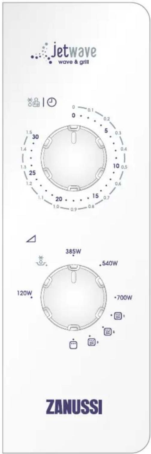 jetwave wave & grill 0 0.1 0.2 5 0.3 0 0.4 10 0.5 0.6 15 0.7 20 1.0 0.8 1.1 1.2 1.3 1.4 1.5 30 385W 540W 120W 700W ZANUSSI