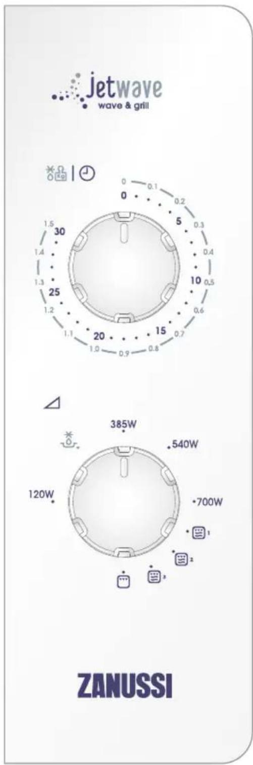 jetwave wave & grill 0 0.1 0.2 5 0.3 0 0.4 10 0.5 0.6 15 0.7 20 1.0 0.8 1.1 1.2 1.3 1.4 1.5 30 385W 540W 120W 700W ZANUSSI