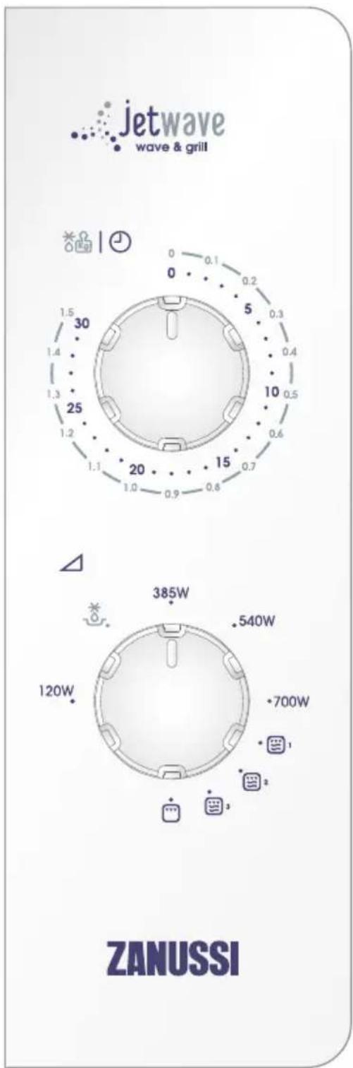 jetwave wave & grill 0 0.1 0.2 5 0.3 0 0.4 10 0.5 0.6 15 0.7 20 1.0 0.8 1.1 1.2 1.3 1.4 1.5 30 385W 540W 120W 700W ZANUSSI