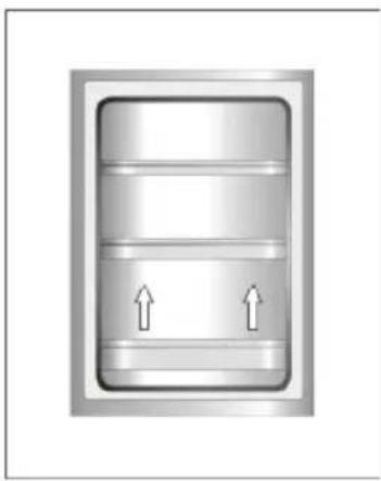 Diagram of a rectangular device with horizontal bands and two upward arrows indicating flow or movement (no text or symbols)