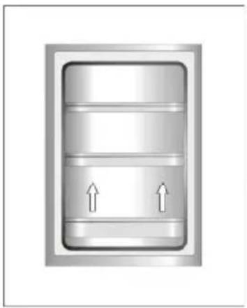 Diagram of a rectangular device with three horizontal bands and two upward arrows indicating flow or movement (no text or symbols)