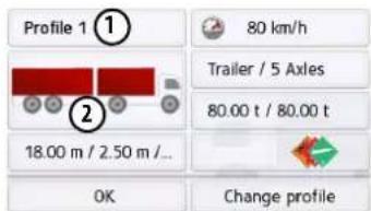 Profile 1 18.00 m / 2.50 m /... OK Change profile 80 km/h Trailer / 5 Axles 80.00 t / 80.00 t