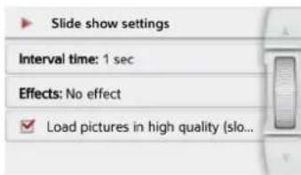 Slide show settings Interval time: 1 sec Effects: No effect Load pictures in high quality (slo...