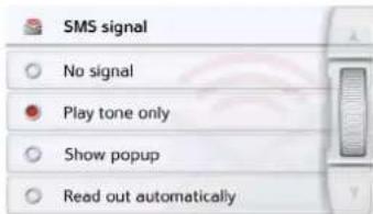 SMS signal No signal Play tone only Show popup Read out automatically