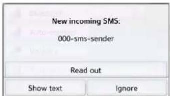 New incoming SMS: 000-sms-sender Read out Show text Ignore