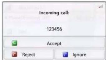 Incoming call: 123456 Accept Reject Ignore
