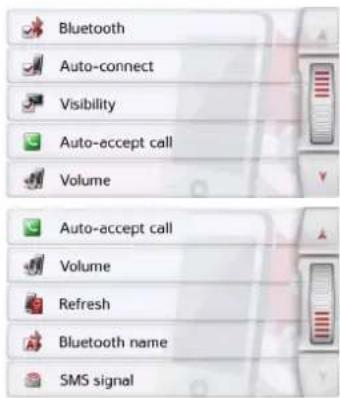 Bluetooth Auto-connect Visibility Auto-accept call Volume Auto-accept call Volume Refresh Bluetooth name SMS signal