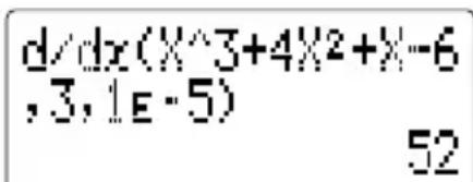 d/dx(X^3+4X^2+X^-6 ,3,1E-5) 52