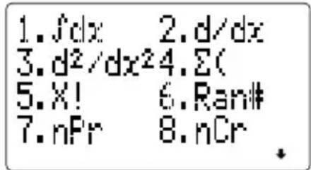 1.√dx 2.d/dx 3.d²/dx²4.Σ( 5.X! 6.Ran# 7.nPr 8.nCr