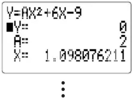 Y=AX2+6X-9 ■Y= A= X= 0 2 1.098076211 ⋮