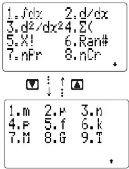 1.∫dx 2.d/dx 3.d²/dx²4.Σ( 5.X! 6.Ran# 7.nPr 8.nCr ↓ ↑ 1.m 2.p 3.n 4.p 5.f 6.k 7.M 8.G 9.T