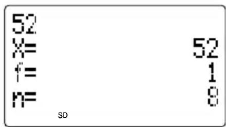52 x= f= n= SD 52 1 8