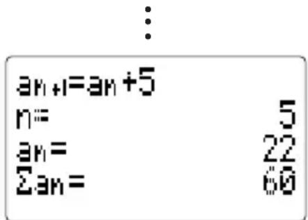 an+1=an+5 n= 5 an= 22 Σan= 60