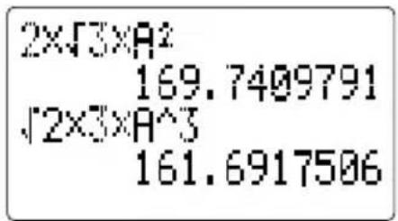 2×√3×A² 169.7409791 √2×3×A^3 161.6917506