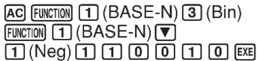 AC FUNCTION 1 (BASE-N) 3 (Bin) FUNCTION 1 (BASE-N) ▼ 1 (Neg) 1 1 0 0 1 0 EXE