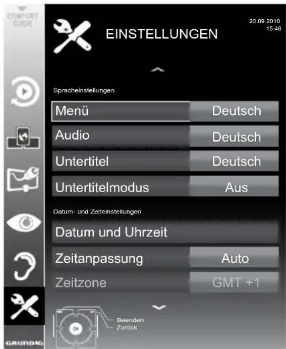 GRUNDIG Fine Arts 32 FLE 9130 SL - Menü EINSTELLUNGEN aufrufen - 1