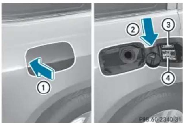 Mercedes-Benz GL (2014) - Opening the fuel filler flap - 1