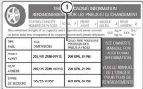 Mercedes-Benz S-Class - Tire and Loading Information placard - 1