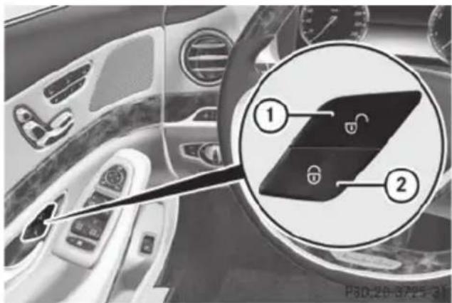 Mercedes-Benz S-Class - Centrally locking and unlocking the vehicle from the inside - 2