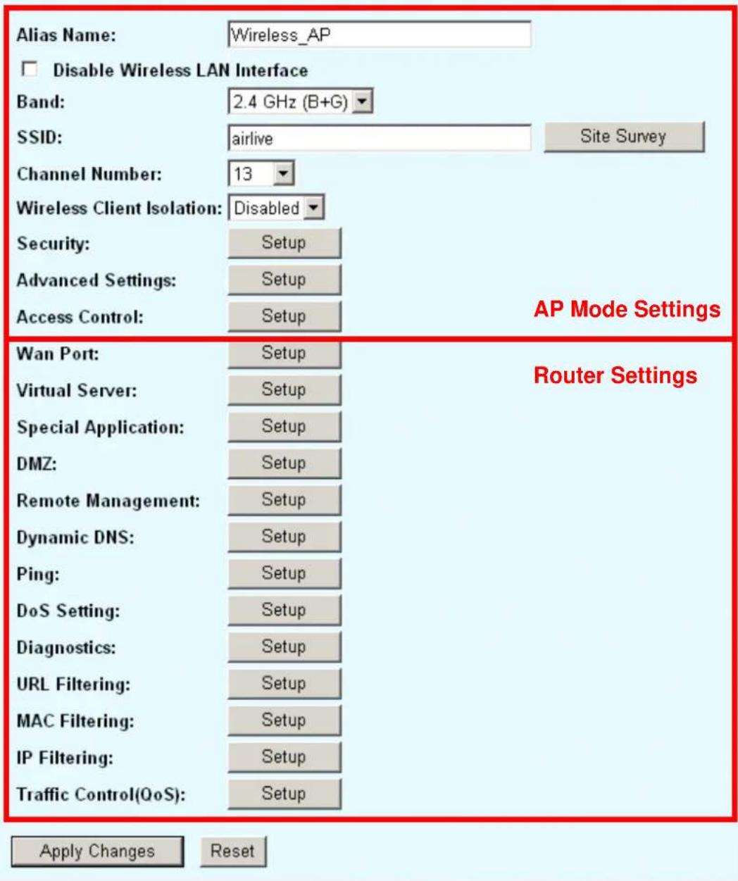 AIRLIVE WL-5460AP v2 - GW Mode Settings - 1
