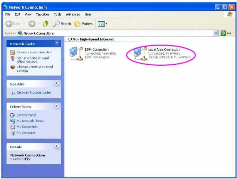 Network Connections File Edit View Favorites Tools Advanced Help Back Search Folders Address Network Connections LAN or High-Speed Internet 139H Connection Connected, Firewalled 139H Net Adapter Local Area Connection Connected, Firewalled Intel(R) PRO/100 YE Network .