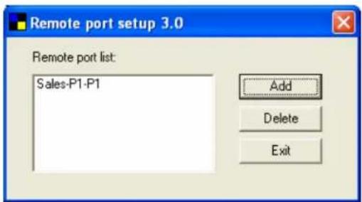 Remote port setup 3.0 Remote port list: Sales-P1-P1 Add Delete Exit
