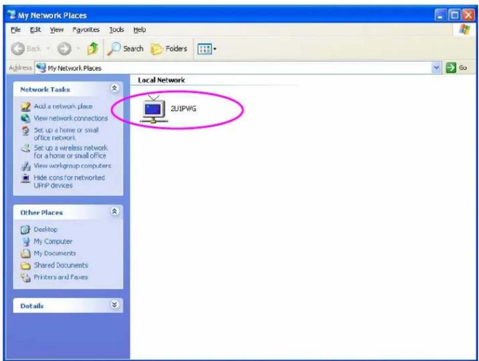 My Network Places File Edit View Favorites Tools Help Back Search Folders Address My Network Places Network Tasks Add a network place View network connections Set up a home or small office network Set up a wireless network, for a home or small office View workgroup computers Hide icons for networked UPnP devices Local Network 2U1PWG Other Places Desktop My Computer My Documents Shared Documents Printers and Faxes Details