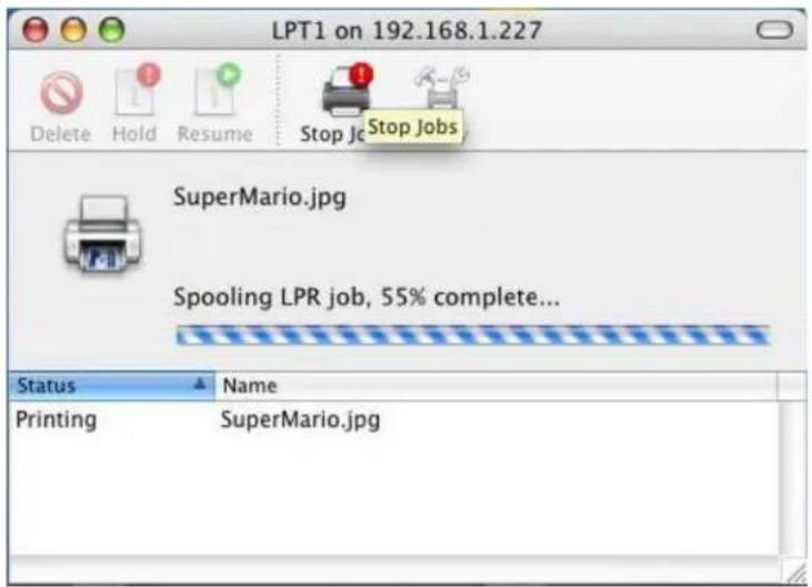 LPT1 on 192.168.1.227 Delete Hold Resume Stop Jobs SuperMario.jpg Spooling LPR job, 55% complete... Status Name Printing SuperMario.jpg