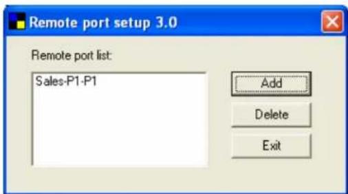 Remote port setup 3.0 Remote port list: Sales-P1-P1 Add Delete Exit