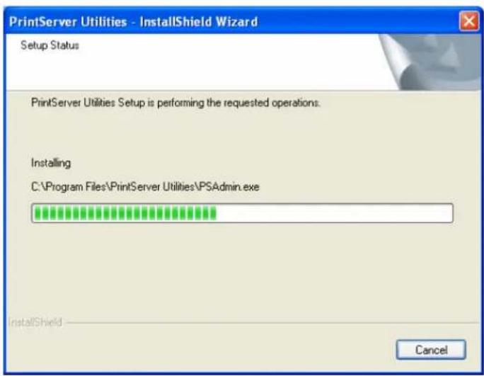 PrintServer Utilities - InstallShield Wizard Setup Status PrintServer Utilities Setup is performing the requested operations. Installing C:\Program Files\PrintServer Utilities\PSAdmin.exe InstallShield Cancel