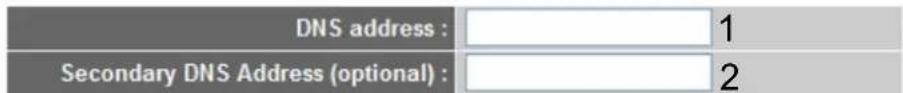 DNS address : 1 Secondary DNS Address (optional) : 2