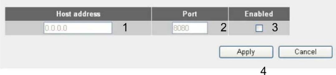 Host address 0.0.0.0 1 Port 8080 2 Enabled Apply Cancel 4
